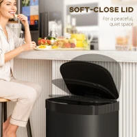 HOMCOM 55L Sensor Bin with Soft-Close Lid, Automatic Touchless Motion Sensor Kitchen Bin with Fingerprint Resistant Stainless Steel for Hygienic Gyms, Home Office Use, Black(m-7)
