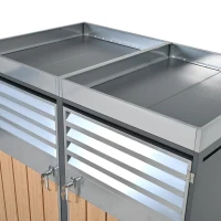 Bin Storage Unit with Built-In Planter and Louvred Ventilation, Double Bin Storage Shed with Galvanised Steel Frame, 132L x 80W x 124.5H cm, Grey+Wood(m-6)