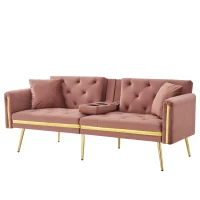 Two-Seater Convertible Sofa Bed with 3-Level Adjustable Backrest, Space-Saving Sleeper Sofa with High-Density Foam, 174L x 76W x 71.5H cm, Pink(m-13)