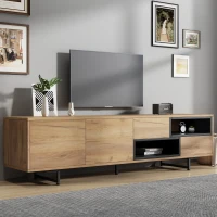 Living Room TV Cabinet with Multi‑Functional Chipboard Storage, Modern TV Stand with 2 Diagonal Drawers, 173L x 38W x 48H cm, Natural Wood(m-8)