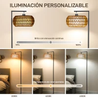 HOMCOM Lámpara de Pie con Doble Capa de Pantalla Bohemia con 3 Temperaturas de Color Brillo Ajustable Control Remoto(m-4)