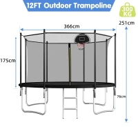 Outdoor Trampoline with Basketball Hoop and Safety Net, Heavy Duty Rebounder with Weatherproof Steel Frame, 366L x 366W x 76H cm, Black(m-3)