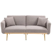 Modern 2-Seater Sofa with 3-Position Adjustable Backrest, Convertible Loveseat with Thick Padded Cushions, 165L x 72.5W x 75H cm, Grey Teddy(m-2)