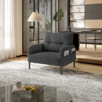 Corduroy Single-Seater Armchair with High-Density Foam Cushion, Ergonomic Wide Seat with Double Side Storage Pockets, 67L x 75W x 79H cm, Gray(m-1)
