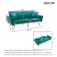 Convertible Futon Sofa Bed with 3-Position Adjustable Backrest, Modern Fleece Loveseat with Solid Wood Legs, 197.5L x 86W x 60H cm, Green(m-3)