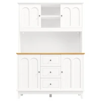 Smart Pantry Cabinet with App-Controlled LED Lights and Solid Pine Legs, Modern Kitchen Pantry with Spacious 3-Drawer Storage, 120L x 40W x 180H cm, White(m-2)