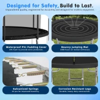 Outdoor Trampoline with Basketball Hoop and Safety Net, Heavy Duty Rebounder with Weatherproof Steel Frame, 366L x 366W x 76H cm, Black(m-6)