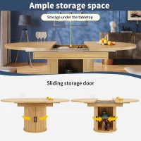 Extendable Round Dining Table with Hidden Leaf Storage, Extension Kitchen Table with Realistic Wood-Grain Finish, 118L x 118W x 76H cm, Natural(m-4)