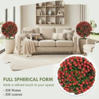 HOMCOM Artificial Rose Topiary UV Resistant, 2-Pack Fake Plants, 55 cm, Red(m-7)