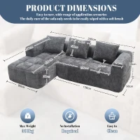Oversized Modular L-Shaped Sofa with Deep-Seated Sleeper Design, Plush Sectional Sofa with Hidden Side Pockets, 250L x 158W x 60H cm, Grayi(m-3)