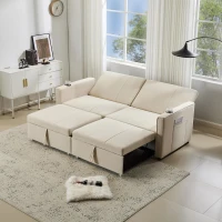 King-Size Pull-Out Sofa Bed with 3-in-1 Convertible 2-Seater, Independent Convertible Couch with Iron and Solid Wood Frame, 207L x 87W x 96H cm, Beige(m-7)