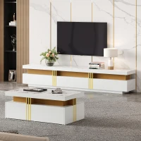 TV Stand and Coffee Table Set with Ample Storage, 2-Piece Living Room Furniture Set with Durable Particleboard, 200L x 40W x 42H cm, White(m-1)