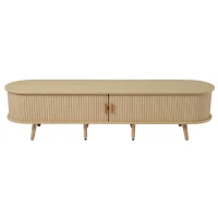 Minimalist TV Stand with Oval Top and Rounded Corners, Light Oak TV Cabinet with Solid Wood Legs, 175L x 40W x 40H cm, Oak(m-13)