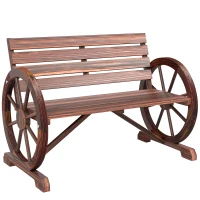 Outsunny Gartenbank 2-Sitzer Sitzbank Holzbank Wagenrad mit Armlehne Landhausstil Tannenholz Braun 105,5 x 59 x 75 cm(m-10)