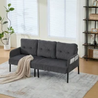 Oversized Two-Seater Corduroy Sofa with Ergonomic Curves, Comfortable Loveseat with Dual Side Storage Pockets, 171L x 72W x 80H cm, Charcoal Grey(m-4)