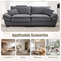 Oversized Two-Seater Sofa with Modern Deep-Seated Modular Design, Comfortable Daybed with Ergonomic Curves, 224L x 81W x 81H cm, Dark Gray(m-4)