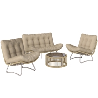 Outsunny Gartenmöbel Set 4-teilig Polyrattan Lounge-Set mit Zweisitzer 2 Sessel Glastisch Breitem & Tiefem Sitz Dicke Kissen