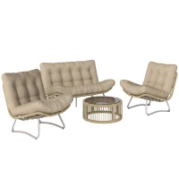 Outsunny Gartenmöbel Set 4-teilig Polyrattan Lounge-Set mit Zweisitzer 2 Sessel Glastisch Breitem & Tiefem Sitz Dicke Kissen(m-1)