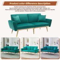 Convertible Futon Sofa Bed with 3-Position Adjustable Backrest, Modern Fleece Loveseat with Solid Wood Legs, 197.5L x 86W x 60H cm, Green(m-5)