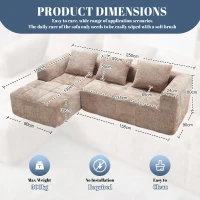 Oversized Modular L-Shaped Sofa with Deep-Seated Sleeper Design, Plush Sectional Sofa with Hidden Side Pockets, 250L x 158W x 60H cm, Khaki(m-3)