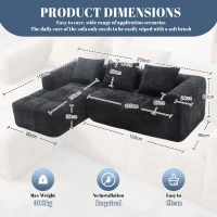 Oversized Modular L-Shaped Sofa with Deep-Seated Sleeper Design, Plush Sectional Sofa with Hidden Side Pockets, 250L x 158W x 60H cm, Black(m-3)