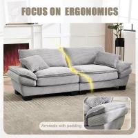 Oversized Two-Seater Sofa with Modern Deep-Seated Modular Design, Comfortable Daybed with Ergonomic Curves, 224L x 81W x 81H cm, Light Gray(m-5)