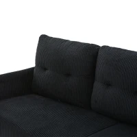 Oversized Two-Seater Corduroy Sofa with Ergonomic Curves, Comfortable Loveseat with Dual Side Storage Pockets, 171L x 72W x 80H cm, Black(m-6)