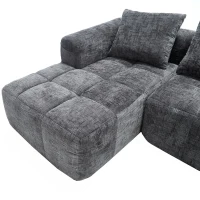 Oversized Modular L-Shaped Sofa with Deep-Seated Sleeper Design, Plush Sectional Sofa with Hidden Side Pockets, 250L x 158W x 60H cm, Grayi(m-9)