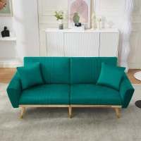 Convertible Futon Sofa Bed with 3-Position Adjustable Backrest, Modern Fleece Loveseat with Solid Wood Legs, 197.5L x 86W x 60H cm, Green(m-8)