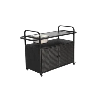 Carrito de bar para exterior con depósito para hielo, ruedas bloqueables, para jardín, zona de piscina y patio trasero, 131x50x91 cm, Negro(m-4)