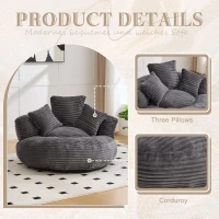 Giant Bean Bag Chair with Shredded Memory Foam, Pre-Filled Lounge Chair with High Back, 108L x 108W x 52H cm, Dark Gray(m-6)