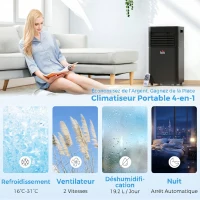 HOMCOM Climatiseur mobile 7000 BTU avec télécommande, minuterie 24H, jusqu'à 26 m², classe énergétique A, noir(m-4)