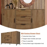 Modern Industrial Sideboard with Metal Frame and Adjustable Feet, Combo Buffet Cabinet with Height-Adjustable Shelf, 120L x 40W x 76H cm, Dark Oak(m-4)