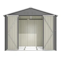Abrigo de jardim metálico, porta dupla larga, para arrumação de ferramentas e equipamentos de jardim, 229x180x191 cm, Antracite(m-8)