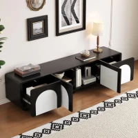 Móvel TV com 2 gavetas e 2 portas, pés redondos ,180X38X45 cm, Preto+Branco(m-5)