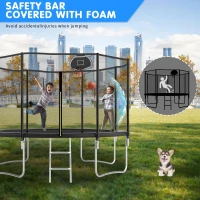 Outdoor Trampoline with Basketball Hoop and Safety Net, Heavy Duty Rebounder with Weatherproof Steel Frame, 366L x 366W x 76H cm, Black(m-5)