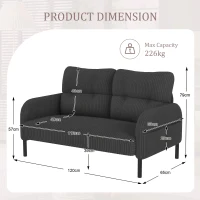 Modern Two-Seater Corduroy Sofa with High-Rebound Springs, Comfortable Loveseat with Side Storage Pockets, 120L x 65W x 79H cm, Gray(m-3)