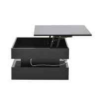 Lift-Up Coffee Table with App-Controlled LED Light Strip and Hidden Storage, Stylish Center Table with 2 Drawers, 65L x 65W x 38.5H cm, Black(m-14)