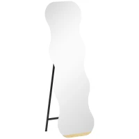 HOMCOM Espejo de Pie Cuerpo Entero sin Marco Espejo de Pie Forma Ondulada con Soporte y Base de Madera 50x2,7x160 cm Negro(m-1)