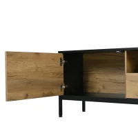 Low-Profile Nordic TV Cabinet with 2 cabinets and Open Shelves, Stylish TV Stand with Chipboard Construction, 170L x 35W x 50H cm, Natural(m-9)