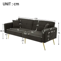 Convertible Sofa Bed with 3‑Position Adjustable Backrest, Comfortable Daybed with High‑Density Foam Seat, 176L x 64W x 75H cm, Dark Gray(m-3)