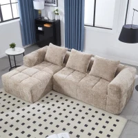 Oversized Modular L-Shaped Sofa with Deep-Seated Sleeper Design, Plush Sectional Sofa with Hidden Side Pockets, 250L x 158W x 60H cm, Khaki(m-1)