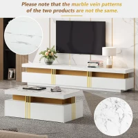 TV Stand and Coffee Table Set with Ample Storage, 2-Piece Living Room Furniture Set with Durable Particleboard, 200L x 40W x 42H cm, White(m-9)