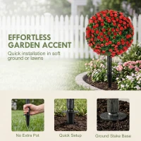 HOMCOM Artificial Rose Topiary UV Resistant, 2-Pack Fake Plants, 55 cm, Red(m-6)