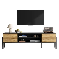 Low-Profile TV Cabinet with Soft-Close Hinges and Adjustable Shelves, Stylish TV Stand with 2 Cabinets, 175L x 39.5W x 53H cm, Natural(m-2)