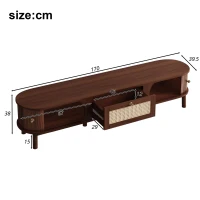 Walnut TV Cabinet with Solid Wood Doors and Handwoven Rattan Drawers, Sliding-Door TV Stand with Solid Wood Legs, 170L x 39.5W x 38H cm, Walnut(m-4)