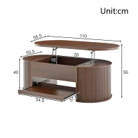 Lift-Top Coffee Table with Wooden Sides and Extendable Lower Shelf, Height-Adjustable Center Table with Ample Storage, 110L x 55.5W x 40H cm, Wood(m-3)