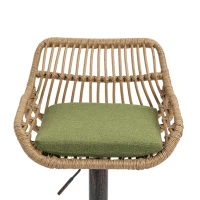 Set of 2 Swivel Bar Stools with Padded Linen Seat and Iron Frame, Height-Adjustable Counter Chairs with Metal Disc Base, 48L x 49W x 109H cm, Green(m-7)