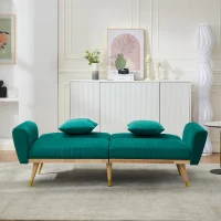 Convertible Futon Sofa Bed with 3-Position Adjustable Backrest, Modern Fleece Loveseat with Solid Wood Legs, 197.5L x 86W x 60H cm, Green(m-7)