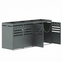 Anthracite Bin Storage Unit with Planter Roof and Rear Drainage, Sleek Dark-Grey Trash Can Shed with Ventilation Slots, 264L x 80W x 125H cm, Grey(m-11)